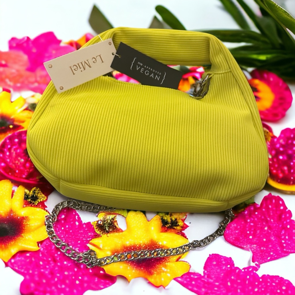 Le Miel  HOBO -‎  Neon Yellow Crossbody or Clutch  |  Chain Strap Vegan  NWT - Picture 6 of 11